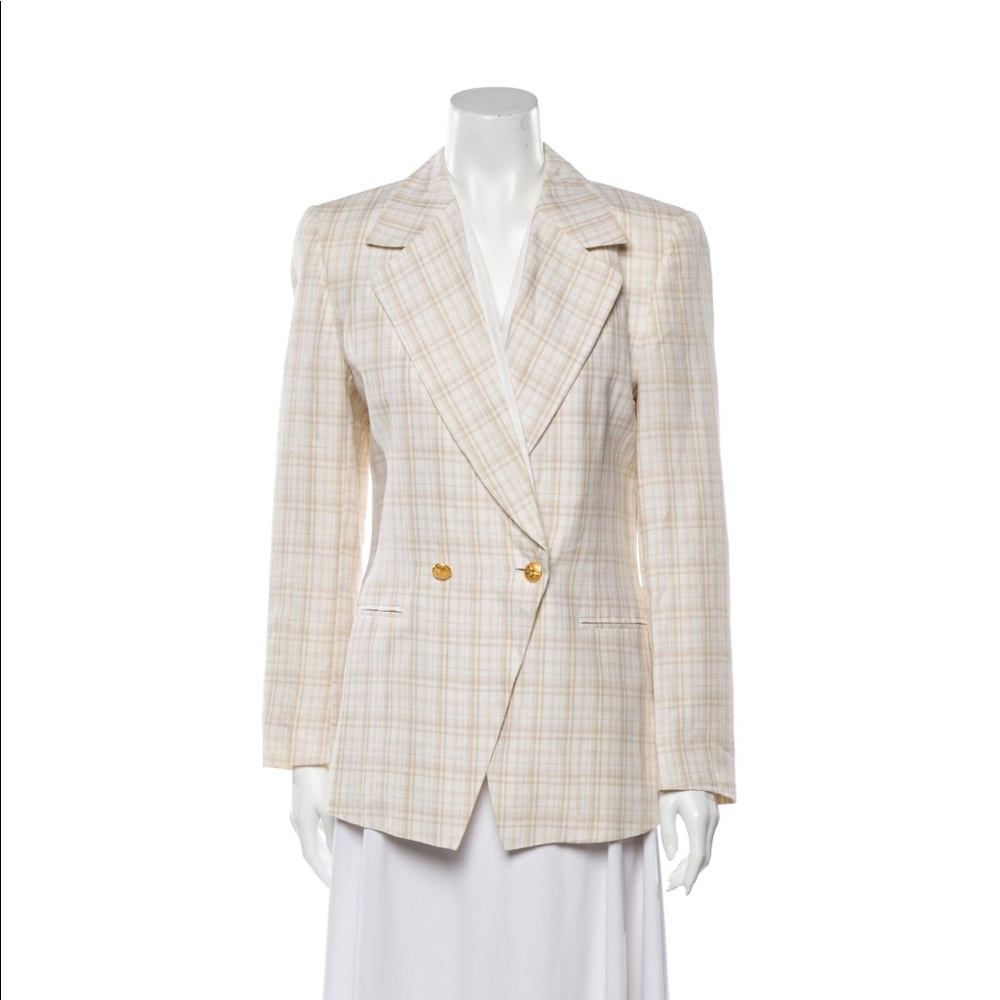 Escada Linen Plaid Print Blazer M